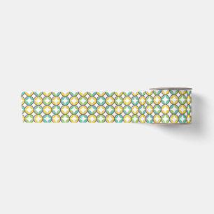 Retro Diamant in Kreis Muster Blau Grün Gold Satinband