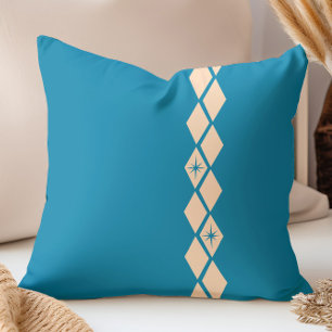 Retro-Diamanten Mid Century Modern Blau, Pfirsich Kissen