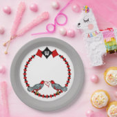 Retro-Diamanten, Vögel und Herzwürmer_Mit Monogram Pappteller (Party)