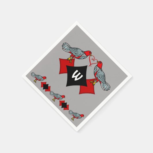 Retro-Diamanten, Vögel und Herzwürmer_Mit Monogram Serviette (Ecke)