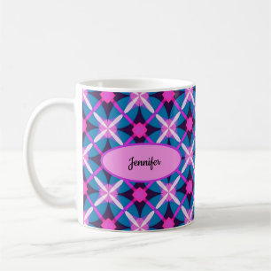 Retro-Diamantmuster in Rosa, Lila und Blau -  Kaffeetasse