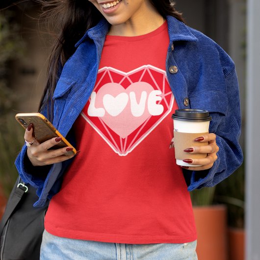 Retro Diamond Heart Liebe Roter Valentinstag T-Shirt