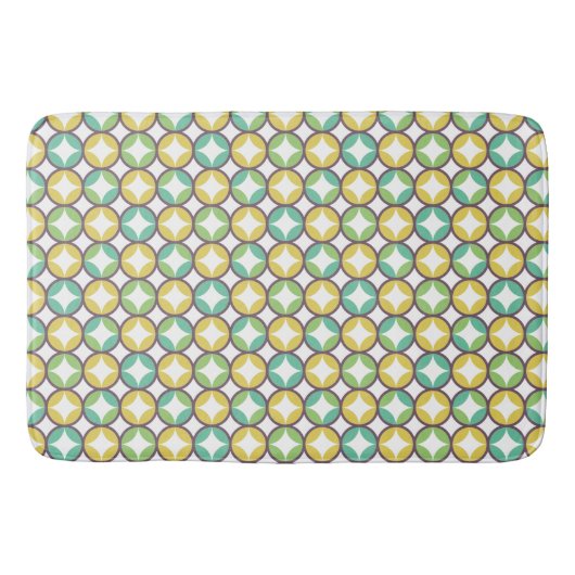 Retro Diamond in Circle Muster Blue Green Gold Badematte (Vorderseite)