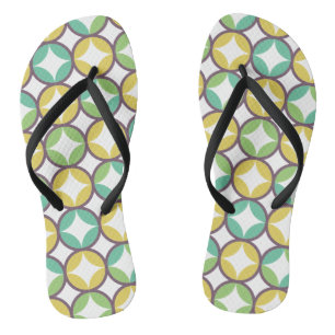 Retro Diamond in Circle Muster Blue Green Gold Badesandalen
