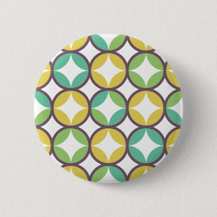 Retro Diamond in Circle Muster Blue Green Gold Button