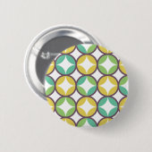 Retro Diamond in Circle Muster Blue Green Gold Button (Vorne & Hinten)
