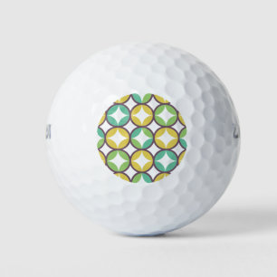 Retro Diamond in Circle Muster Blue Green Gold Golfball