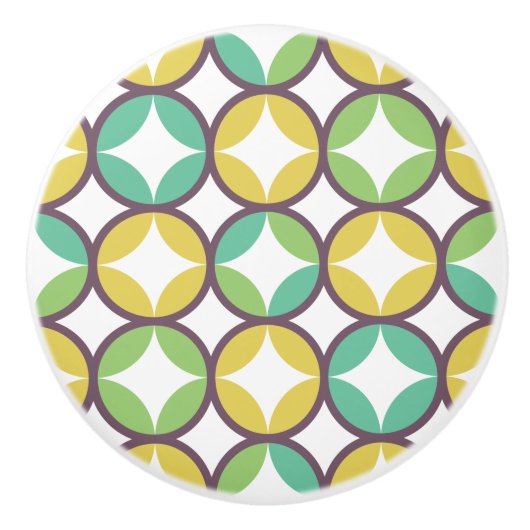 Retro Diamond in Circle Muster Blue Green Gold Keramikknauf (Vorderseite)