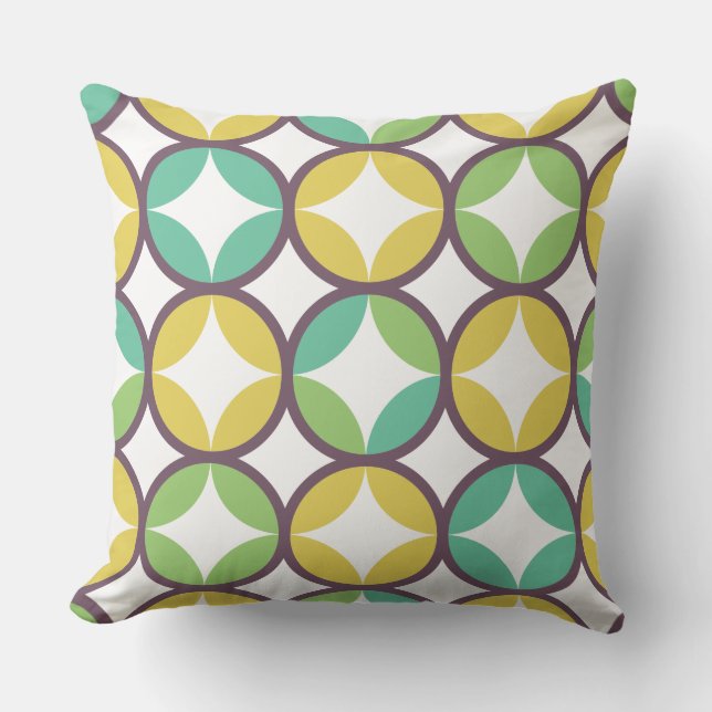 Retro Diamond in Circle Muster Blue Green Gold Kissen (Vorderseite)