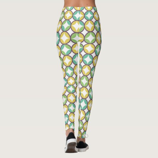 Retro Diamond in Circle Muster Blue Green Gold Leggings (Rückseite)