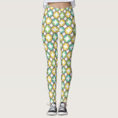 Retro Diamond in Circle Muster Blue Green Gold Leggings (Vorderseite)