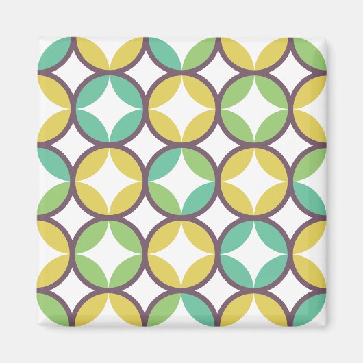 Retro Diamond in Circle Muster Blue Green Gold Magnet (Vorne)