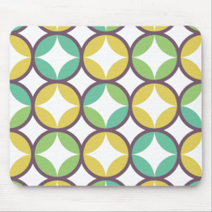 Retro Diamond in Circle Muster Blue Green Gold Mousepad