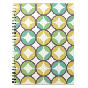 Retro Diamond in Circle Muster Blue Green Gold Notizblock