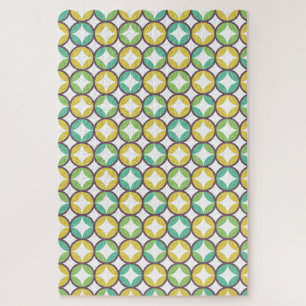 Retro Diamond in Circle Muster Blue Green Gold Puzzle