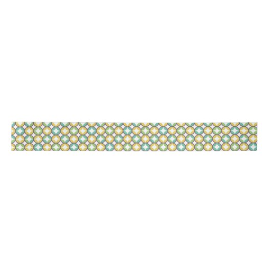 Retro Diamond in Circle Muster Blue Green Gold Satinband (Vorderseite)