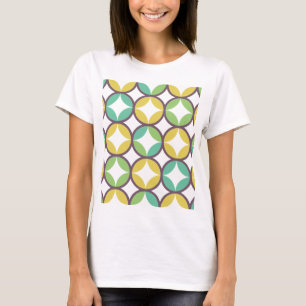 Retro Diamond in Circle Muster Blue Green Gold T-Shirt