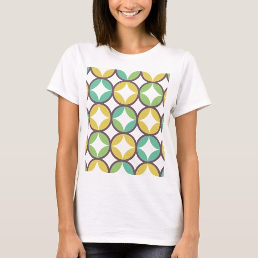 Retro Diamond in Circle Muster Blue Green Gold T-Shirt (Vorderseite)