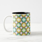 Retro Diamond in Circle Muster Blue Green Gold Zweifarbige Tasse (Links)