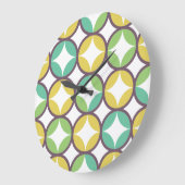 Retro Diamond in Circle Pattern Blue Green Gold Große Wanduhr (Winkel)
