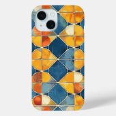 Retro Diamond Mosaik Handy Case in Blau und Orange (Rückseite)
