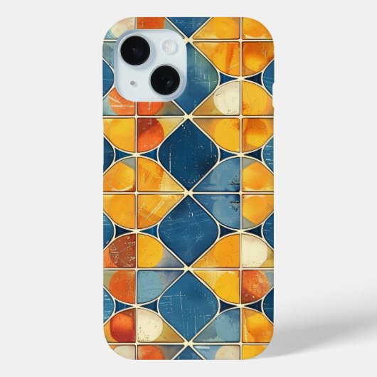 Retro Diamond Mosaik Handy Case in Blau und Orange (Rückseite)