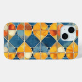 Retro Diamond Mosaik Handy Case in Blau und Orange (Rückseite (Horizontal))