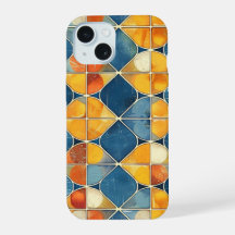 Retro Diamond Mosaik Handy Case in Blau und Orange