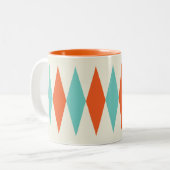 Retro Diamond Muster Aqua and Orange Zweifarbige Tasse (Vorderseite Links)