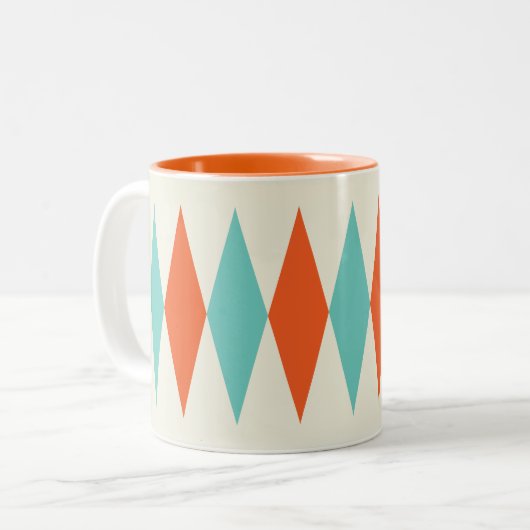 Retro Diamond Muster Aqua and Orange Zweifarbige Tasse (Vorderseite Links)