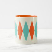 Retro Diamond Muster Aqua and Orange Zweifarbige Tasse (Mittel)