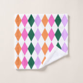 Retro Diamond Muster farbenfrohe Mitte Jahrhundert Badhandtuch Set (Waschlappen)