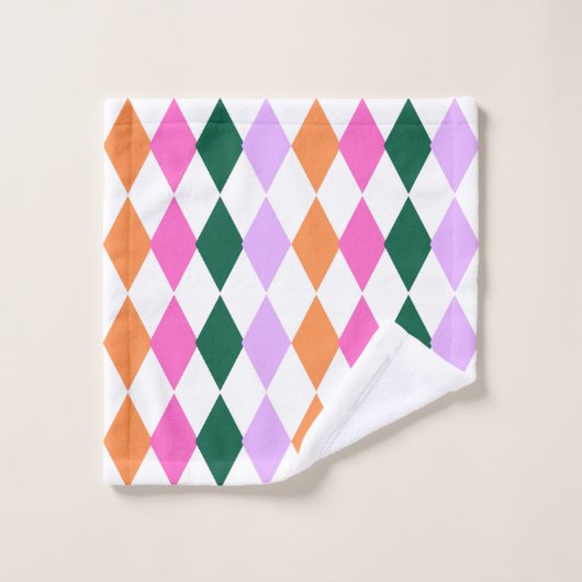 Retro Diamond Muster farbenfrohe Mitte Jahrhundert Badhandtuch Set (Waschlappen)