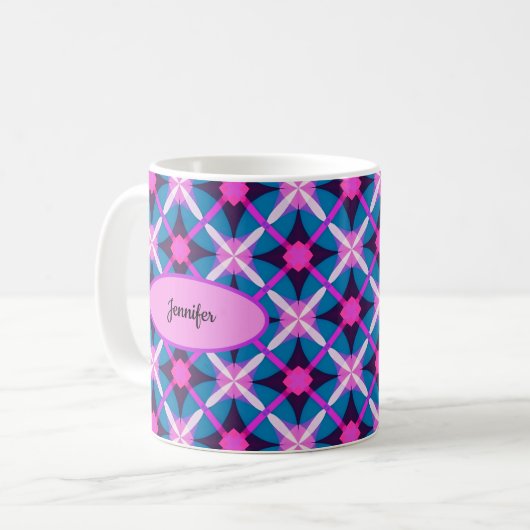 Retro Diamond Muster in Rosa, Lila und Blau - Kaffeetasse (Vorderseite Links)