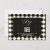 Retro Diamond Pattern Black Gold Wedding QR RSVP Karte (Vorderseite)