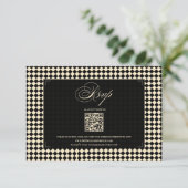 Retro Diamond Pattern Black Gold Wedding QR RSVP Karte (Stehend Vorderseite)