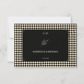 Retro Diamond Pattern Black Gold Wedding QR RSVP Karte (Rückseite)