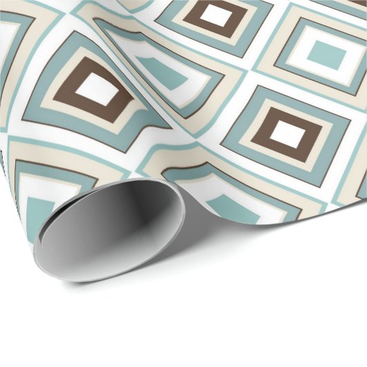 Retro Diamonds Brown Türkis Geschenkpapier (Rolleneckpunkt)