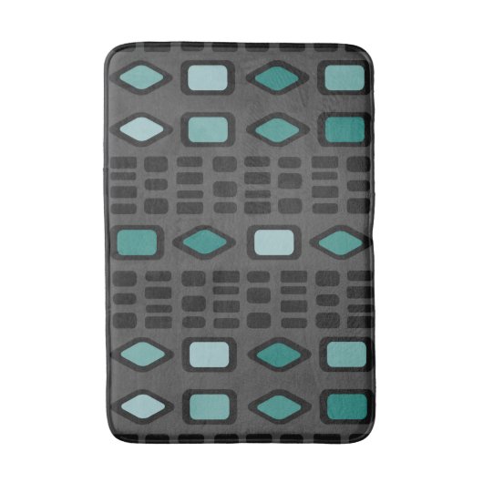 Retro Diamonds Rechtecke Schwarz Türkis Badematte (Vorderseite Vertikal)