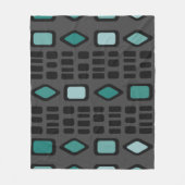 Retro Diamonds Rechtecke Schwarz Türkis Fleecedecke (Vorderseite)