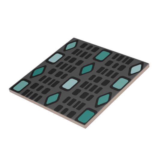 Retro Diamonds Rechtecke Schwarz Türkis Fliese (Seite)