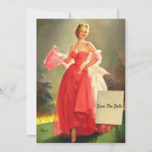 Retro Die Frau in einem rosa Ballkleid, Save The D