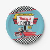 Retro Diner Aquamarin, Red Birthday Party der 50er Pappteller (Vorderseite)