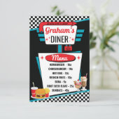 Retro Diner Black and Red Menu Card der 50er Jahre Einladung (Stehend Vorderseite)