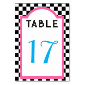 Retro Diner Checkerboard Pink Blue Black & White Tischnummer (Rückseite)