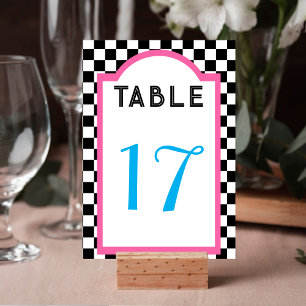 Retro Diner Checkerboard Pink Blue Black & White Tischnummer