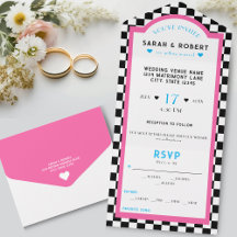 Retro Diner Checkerboard Pink & Blue Wedding