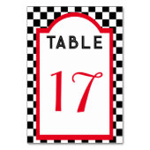 Retro Diner Checkerboard Red Black & White Tischnummer (Rückseite)