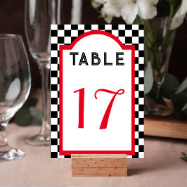 Retro Diner Checkerboard Red Black & White Tischnummer