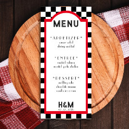 Retro Diner Checkerboard Rote Hochzeitsempfehlung Menükarte